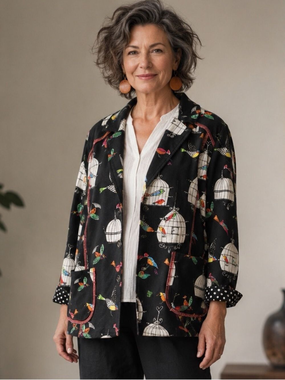 Artsy Statement Jacket XL Bird Print Indie Teacher Core